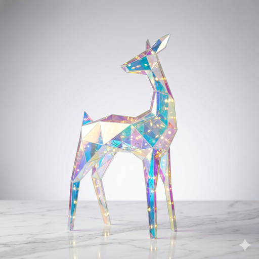 Lumina Iridescent Geometric Stag Sculpture with LED Lights
