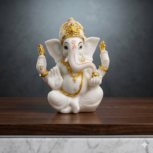 Premium White & Gold Lord Ganesha Sculpture (4.5″)