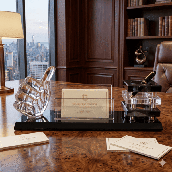 Executive Crystal “Thumbs Up” Desk Organizer & Card Holder