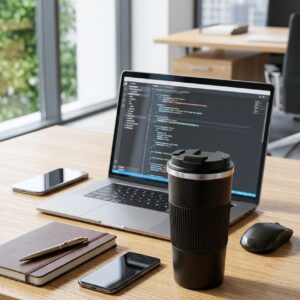 matte-black-insulated-stainless-steel-travel-mug-sipper-tumbler-with-silicon-grip